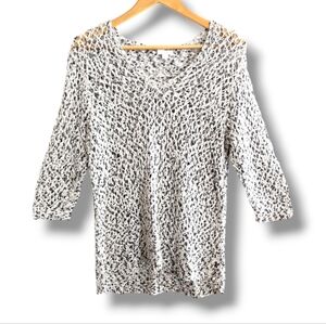 J. Jill Loose Knit Sweater Large‎ White Gray 100% Cotton Beachy Neutral